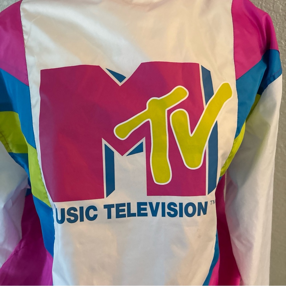 2017 Color Block MTV Women's Medium 1/4 Zip Hooded Pullover Windbreaker - Picture 3 of 7